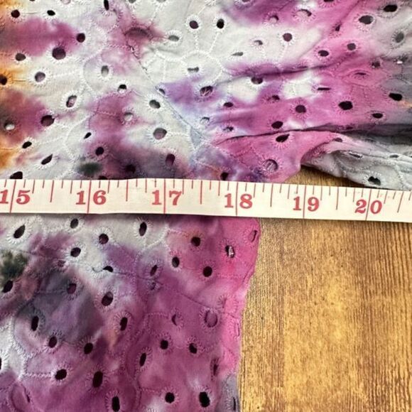 Talbots Eyelet Rainbow Tie Dye 100% Cotton Blouse - Picture 11 of 13